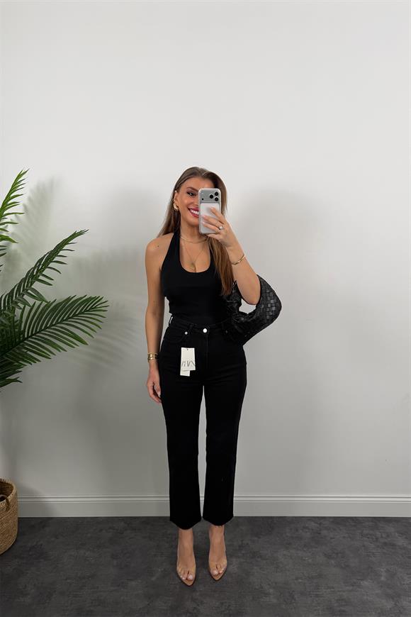 Premium Kalite Paçası Kesik Toparlayıcı Boyfit Jean Koyu Antrasit