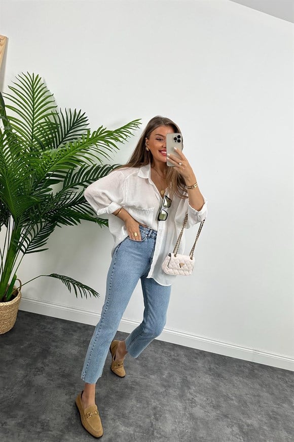 Premium Kalite Paçası Kesik Toparlayıcı Boyfit Jean 520 Mavi  1001