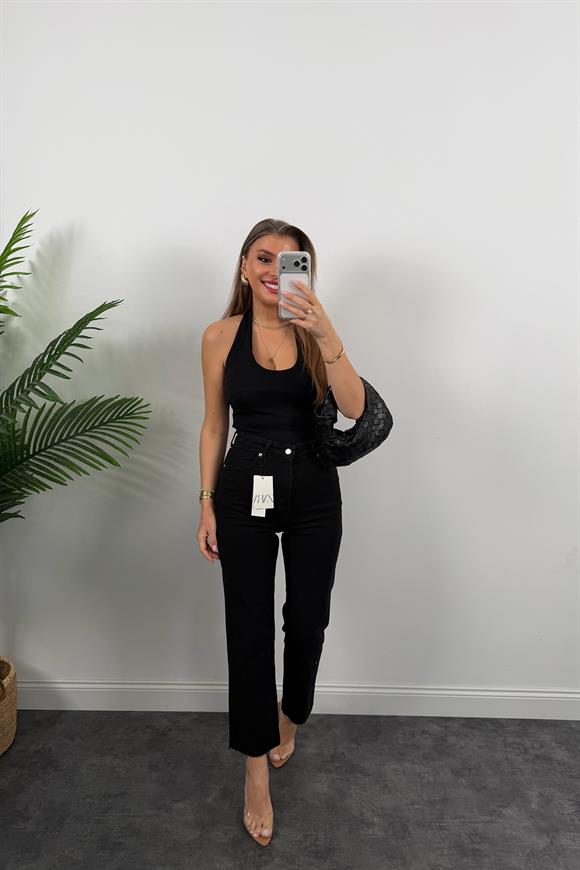 Premium Kalite Paçası Kesik Toparlayıcı Boyfit Jean Koyu Antrasit