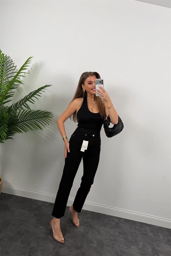 Premium Kalite Paçası Kesik Toparlayıcı Boyfit Jean Koyu Antrasit