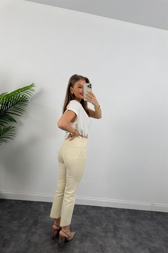 Premium Kalite Paçası Kesik Toparlayıcı Boyfit Jean Taş