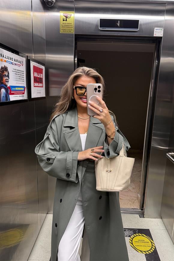 Premium Kalite Poliviskon Kumaş Astarlı Trençkot Orjinal Haki