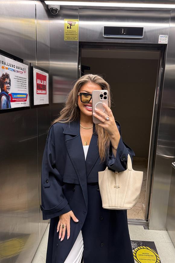 Premium Kalite Poliviskon Kumaş Astarlı Trençkot Lacivert