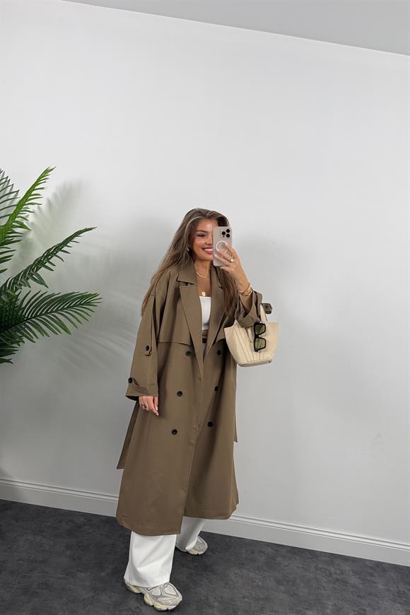 Premium Kalite Poliviskon Kumaş Astarlı Trençkot Karamel