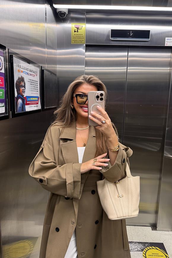 Premium Kalite Poliviskon Kumaş Astarlı Trençkot Karamel