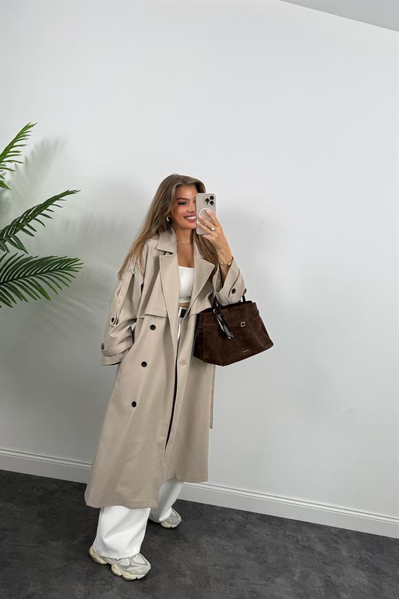 Premium Kalite Poliviskon Kumaş Astarlı Trençkot Orjinal Taş