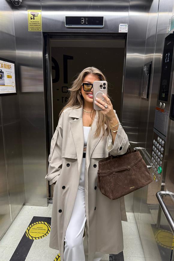 Premium Kalite Poliviskon Kumaş Astarlı Trençkot Orjinal Taş