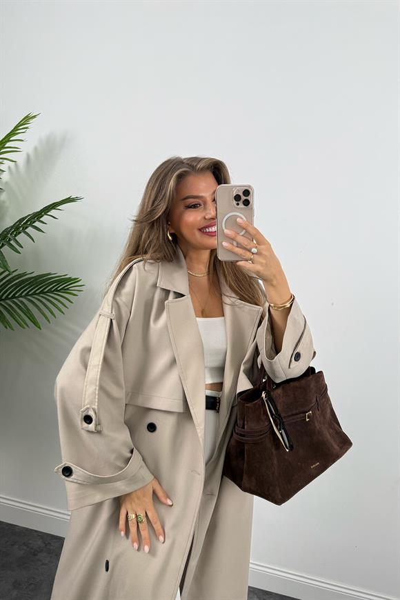 Premium Kalite Poliviskon Kumaş Astarlı Trençkot Orjinal Taş