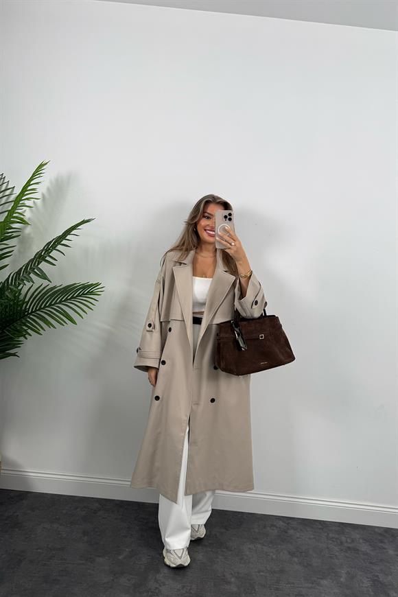 Premium Kalite Poliviskon Kumaş Astarlı Trençkot Orjinal Taş