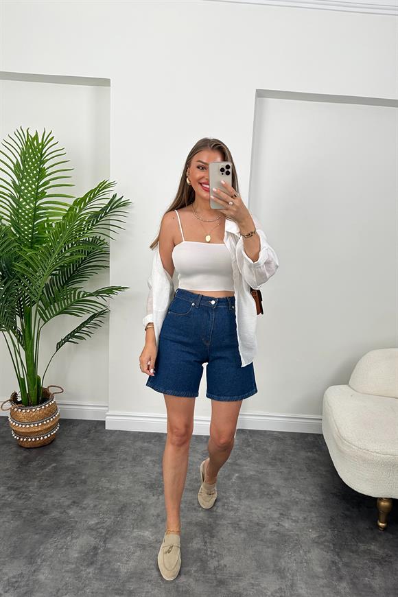 Premium Kalite Şehir Boy Boyfit Jean Şort  Lacivert