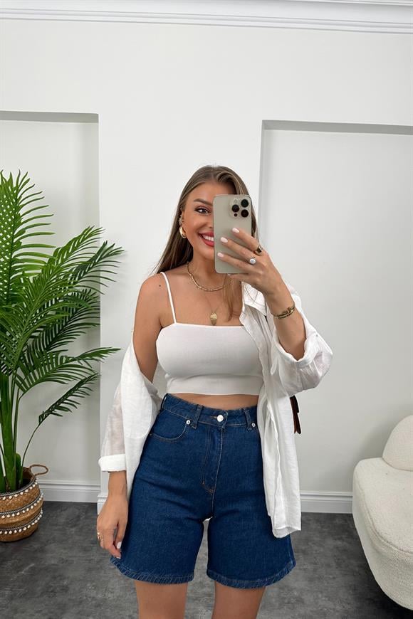 Premium Kalite Şehir Boy Boyfit Jean Şort  Lacivert