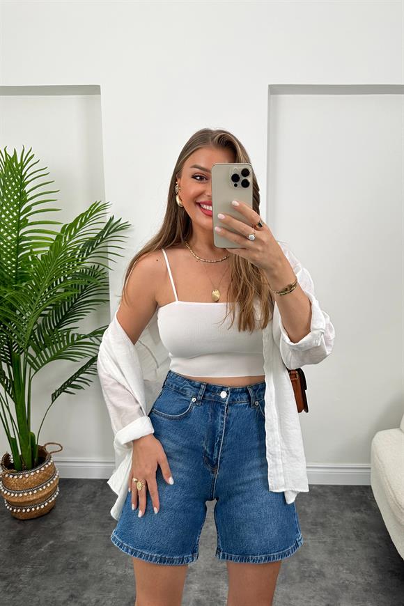 Premium Kalite Şehir Boy Boyfit Jean Şort  Klasik Mavi