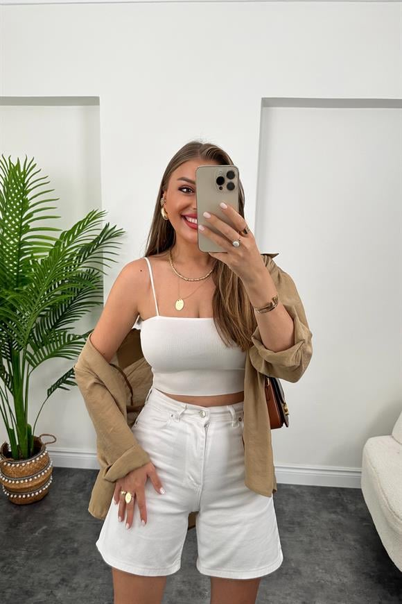 Premium Kalite Şehir Boy Boyfit Jean Şort  Beyaz