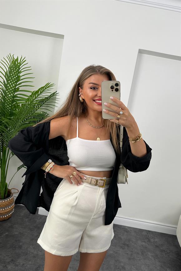 Premium Kalite Şehir Boy Keten Şort Ekru