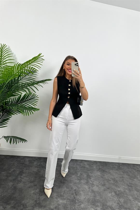 Premium Kalite Tam Pamuklu Likralı Straight Jean Beyaz