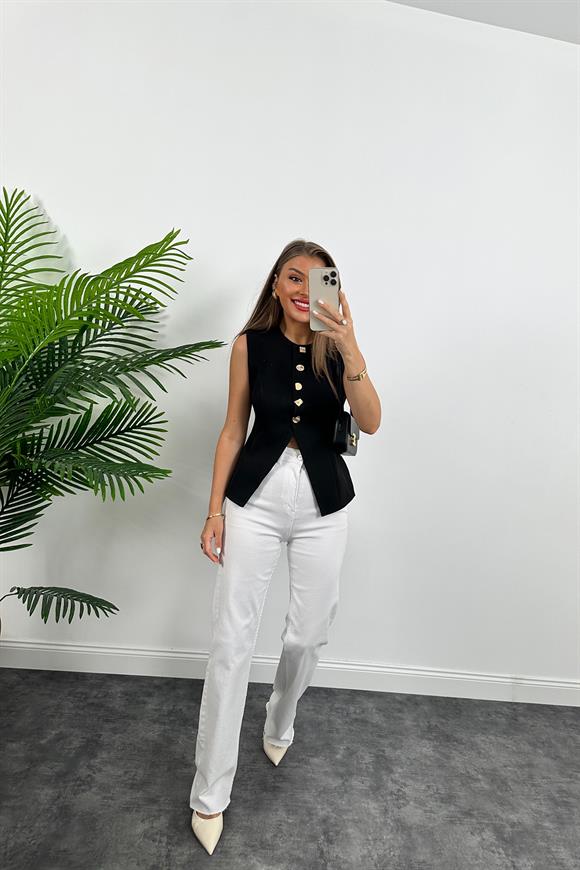 Premium Kalite Tam Pamuklu Likralı Straight Jean Beyaz