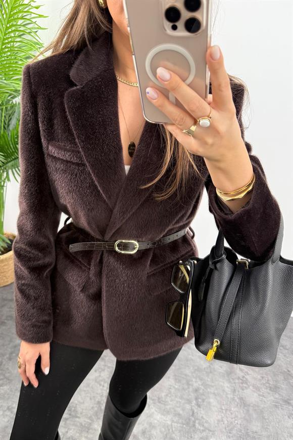 Premium Kalite Tay Tüyü Blazer Acı Kahve 
