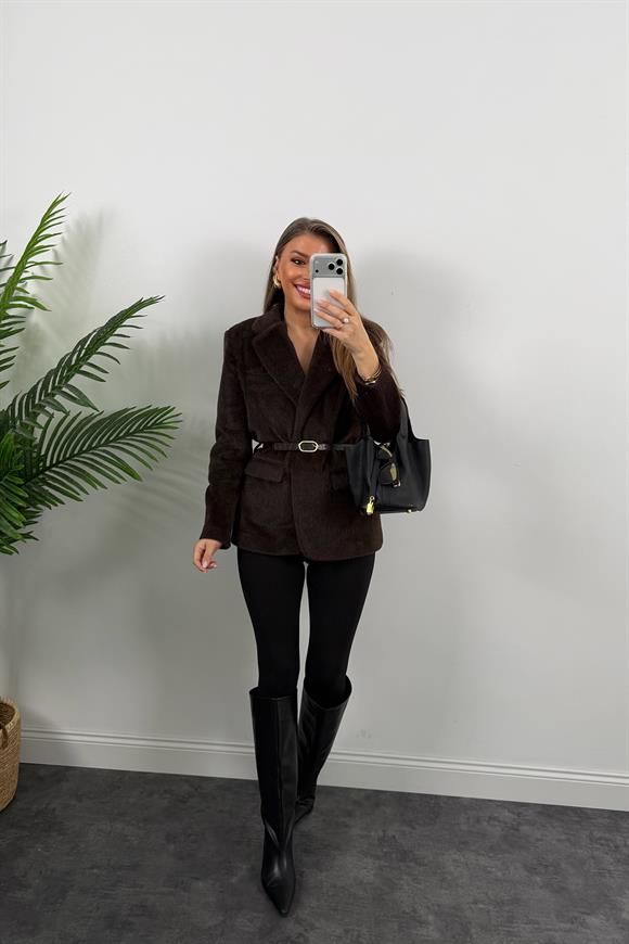 Premium Kalite Tay Tüyü Blazer Acı Kahve 