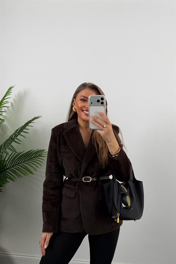 Premium Kalite Tay Tüyü Blazer Acı Kahve 