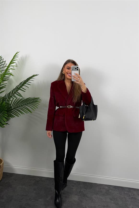 Premium Kalite Tay Tüyü Blazer Bordo
