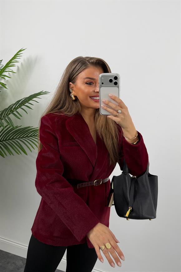 Premium Kalite Tay Tüyü Blazer Bordo