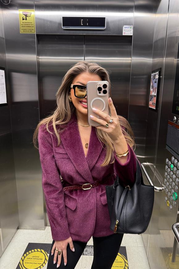 Premium Kalite Tay Tüyü Blazer Bordo Mürdüm