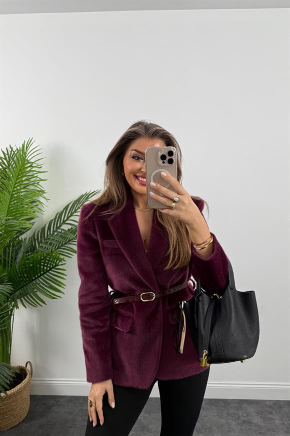 Premium Kalite Tay Tüyü Blazer Bordo Mürdüm