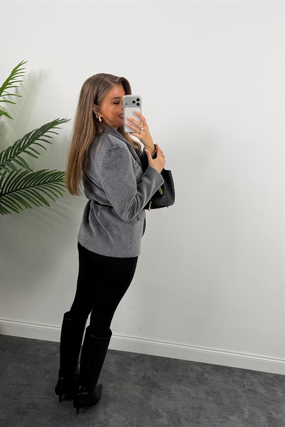 Premium Kalite Tay Tüyü Blazer Gri 