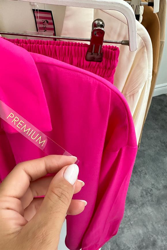 Premium Kalite Tensel Modal Kumaş Şort Gömlek Takım Fuşya