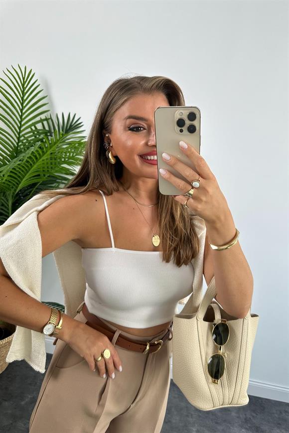 Premium Kalite Tok Kumaş Kemerli Havuç Pantolon Camel 