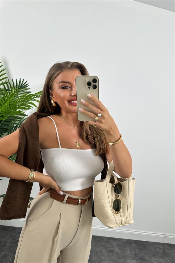 Premium Kalite Tok Kumaş Kemerli Havuç Pantolon Taş 