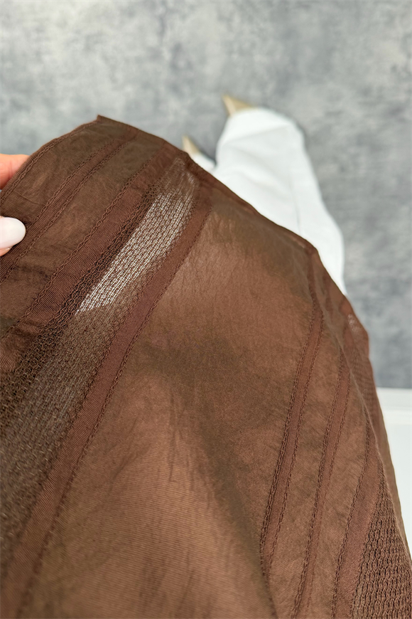 Premium Kalite Transparan Detaylı Nakışlı Tensel Gömlek Acı Kahve