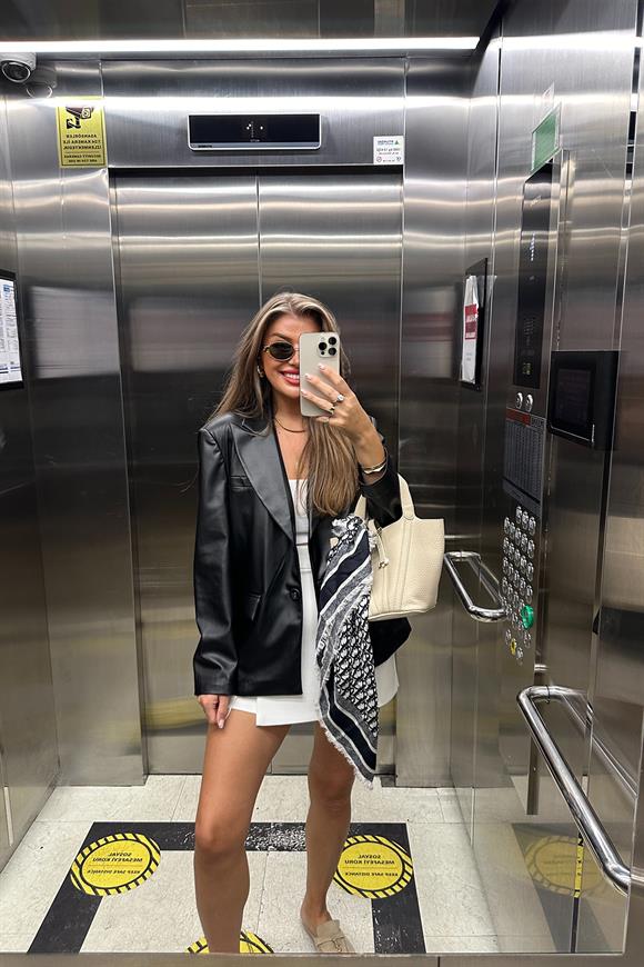 Premium Kalite Yumuşak Kumaş Vegan Deri Blazer Ceket Siyah