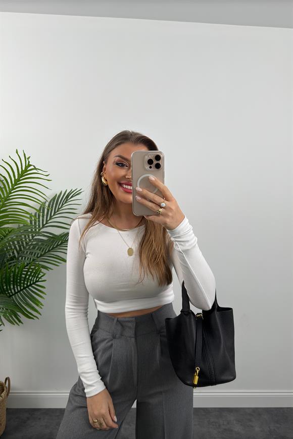 Premium Kalite Yünlü Yüksek Bel Palazzo Pantolon Gri