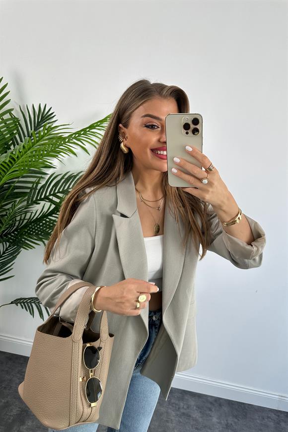 Premium Seri %100 Pamuk Keten Yazlık Blazer Bebek Gri