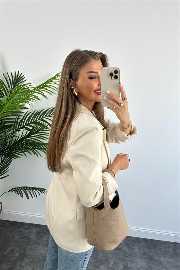 Premium Seri %100 Pamuk Keten Yazlık Blazer Taş