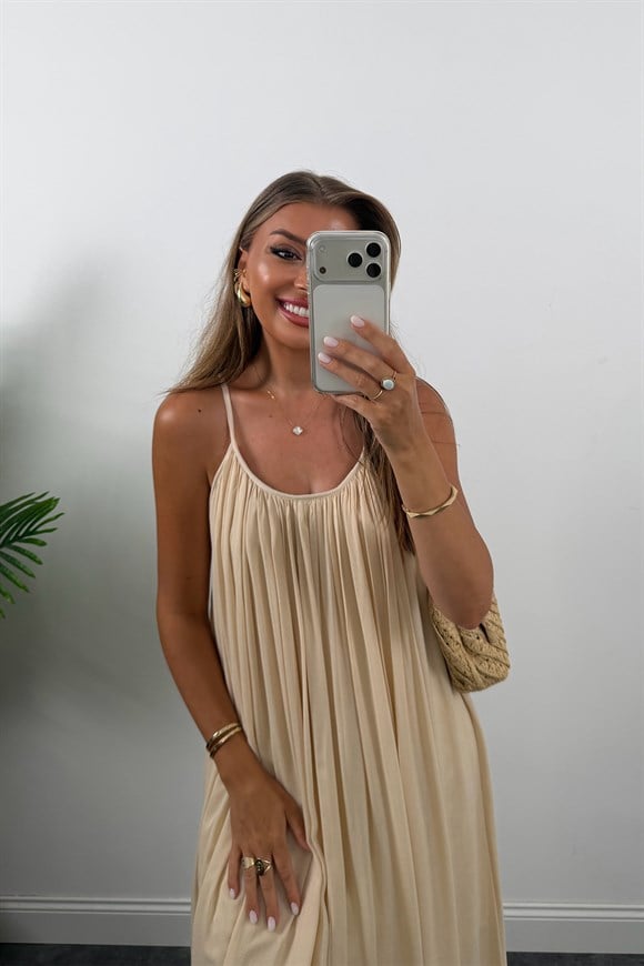 Premium Seri %100 Pamuk Maxi Salaş Elbise Taş