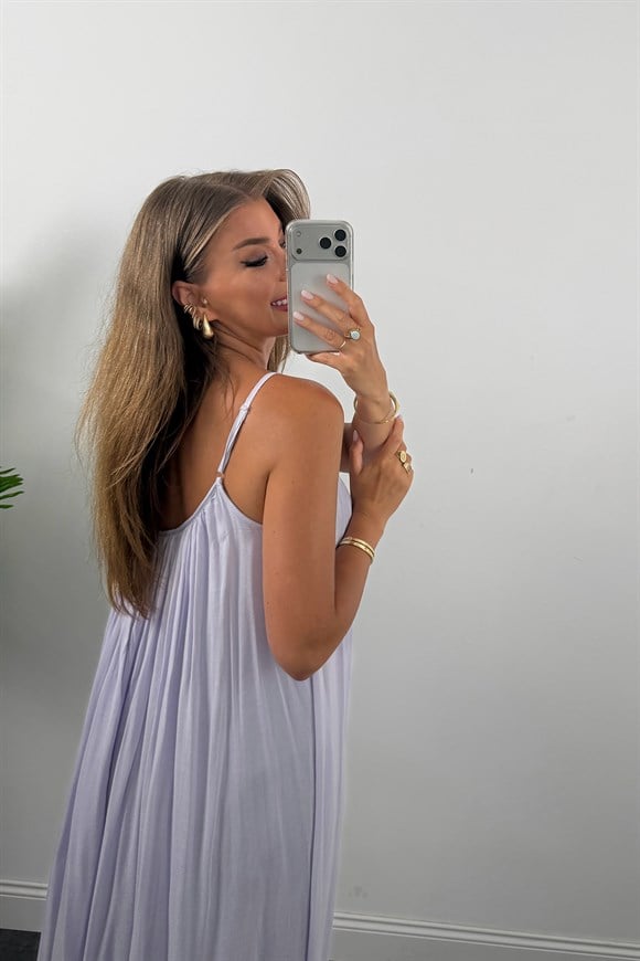 Premium Seri %100 Pamuk Maxi Salaş Elbise Lila