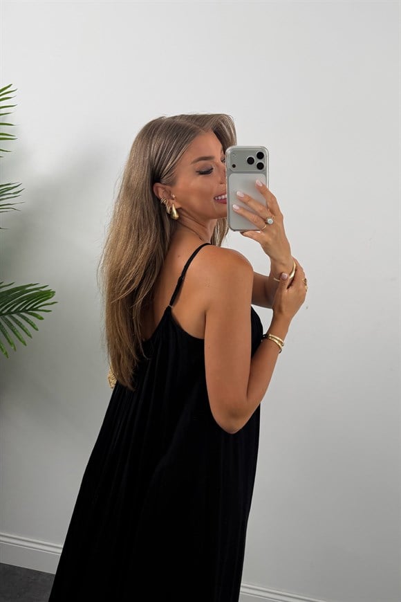 Premium Seri %100 Pamuk Maxi Salaş Elbise Siyah