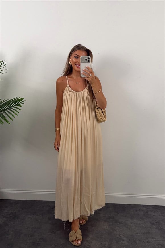 Premium Seri %100 Pamuk Maxi Salaş Elbise Taş