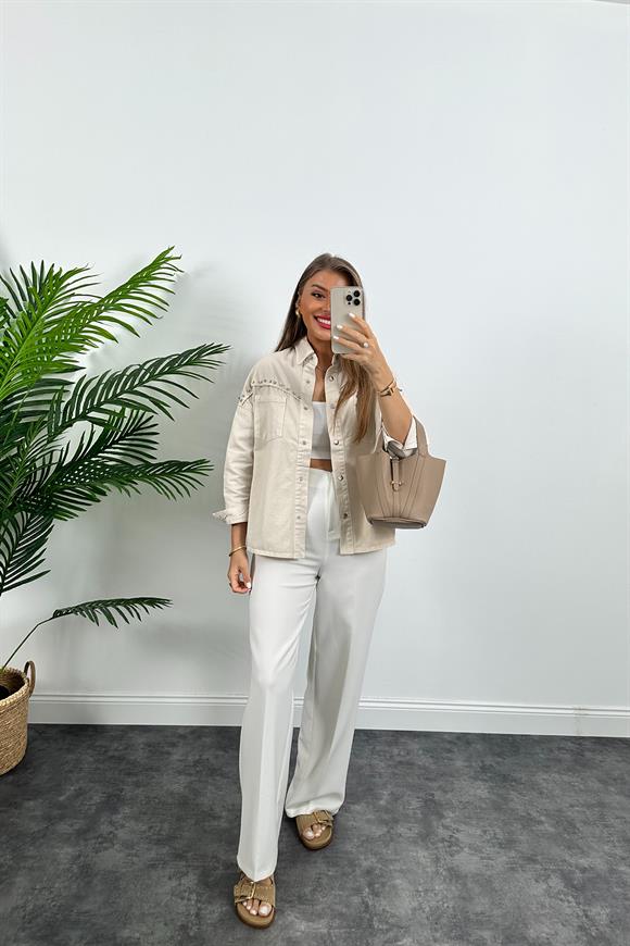 Premium Seri %100 Pamuklu Taşlı Tasarım Jean Ceket Taş