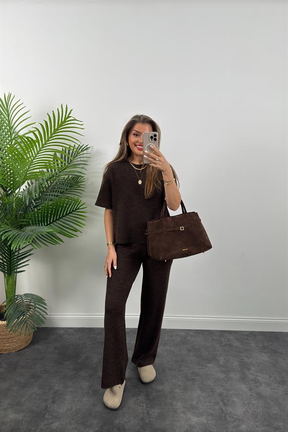 Premium Seri 4 Mevsim Likralı Basic Örme Takım Acı Kahve