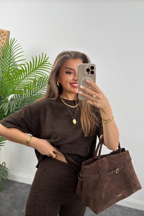 Premium Seri 4 Mevsim Likralı Basic Örme Takım Acı Kahve