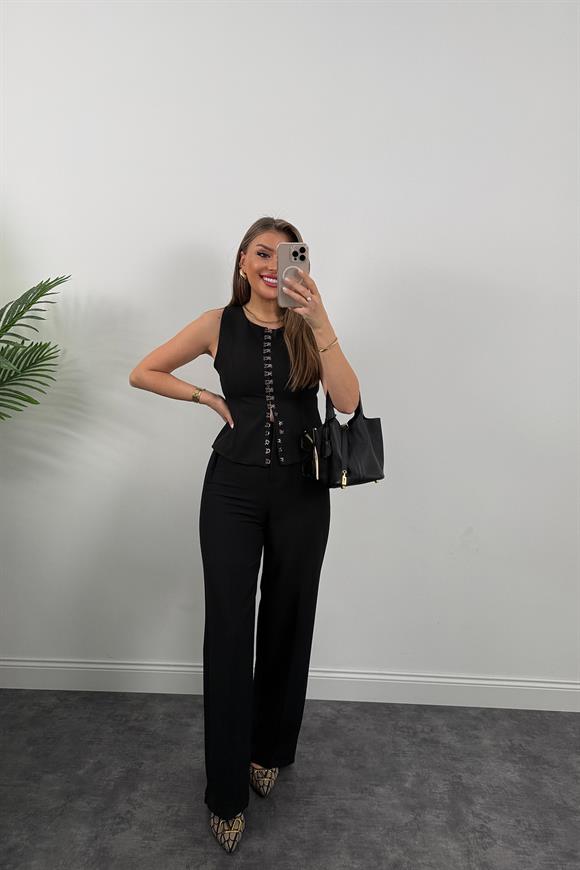 Premium Seri Agraflı Klasik Kumaş Belden Oturtma Yelek