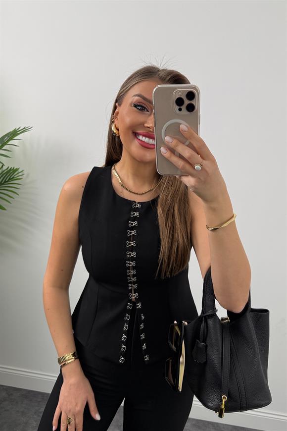 Premium Seri Agraflı Klasik Kumaş Belden Oturtma Yelek