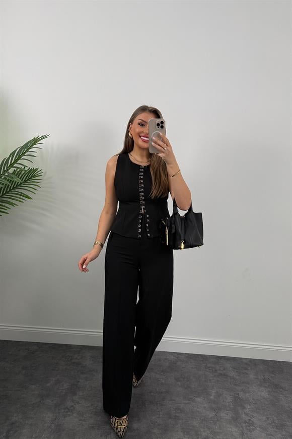 Premium Seri Agraflı Klasik Kumaş Belden Oturtma Yelek