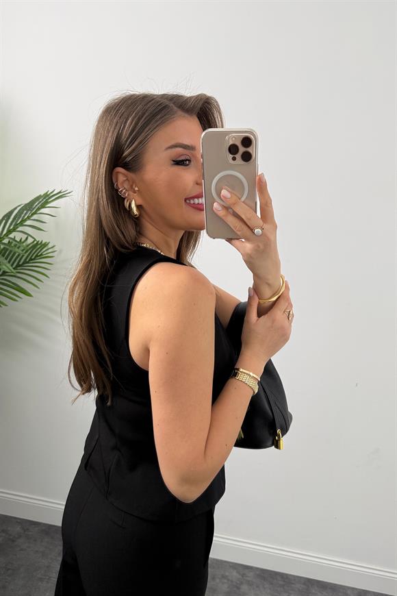 Premium Seri Agraflı Klasik Kumaş Belden Oturtma Yelek