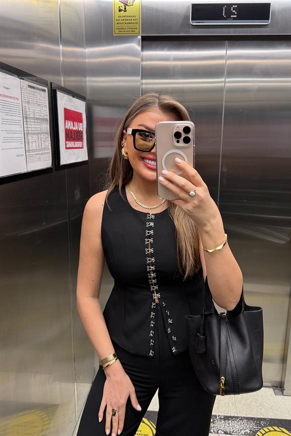 Premium Seri Agraflı Klasik Kumaş Belden Oturtma Yelek