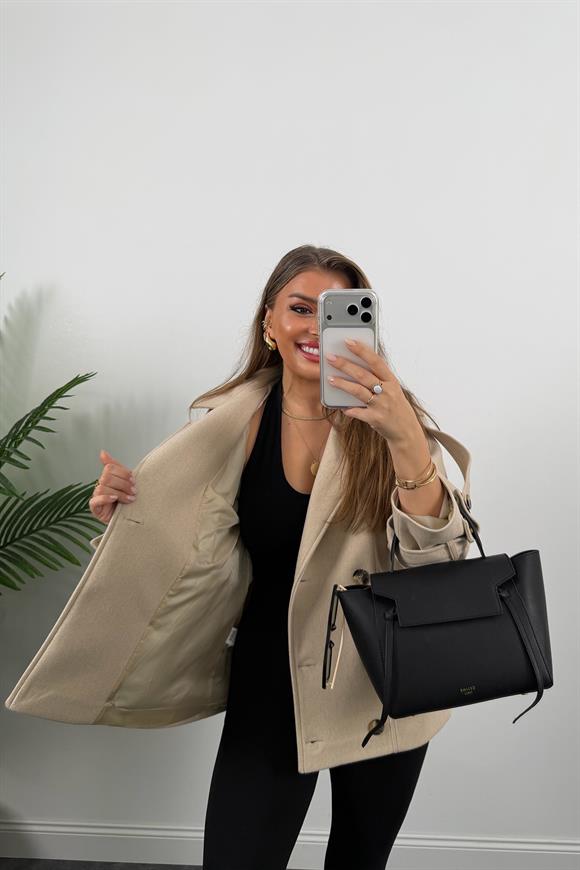 Premium Seri Apoletli Orta Boy Kaşe Kaban Taş