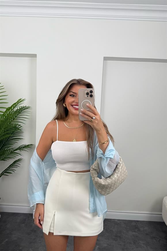 Premium Seri Arkası Full Kapaklı Double Kumaş Şort Etek Beyaz